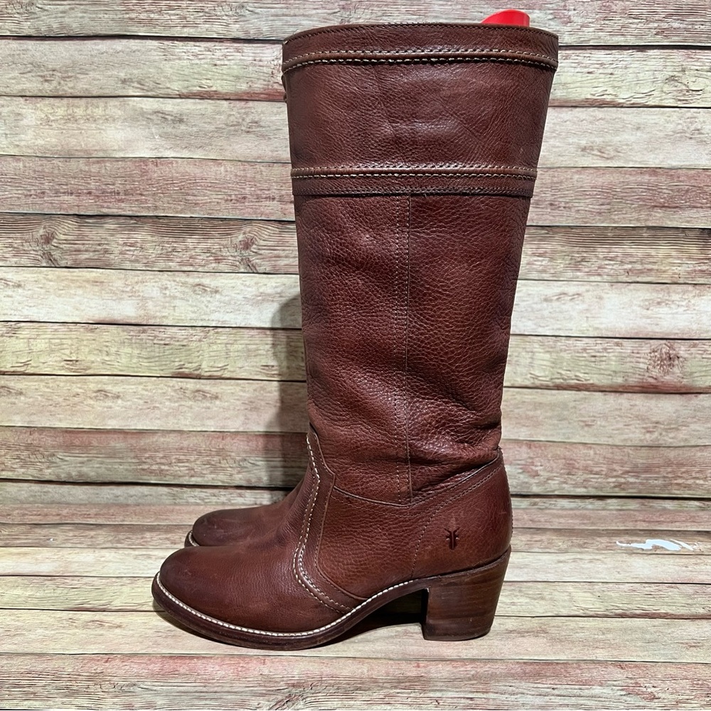 Jane Redwood Leather Jane Stitched Tall Boots
